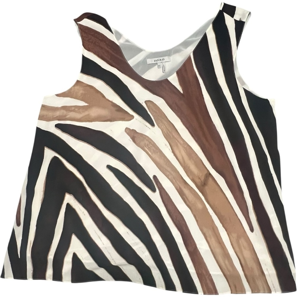 Zozo Black and Brown Boxy Tank Top with Abstract Stripes XL loose fit summer top